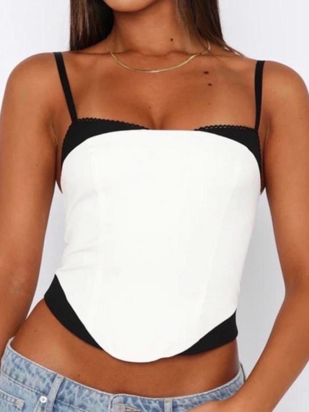 White Fox Boutique Black & White Strapless-Inspired Tank Top